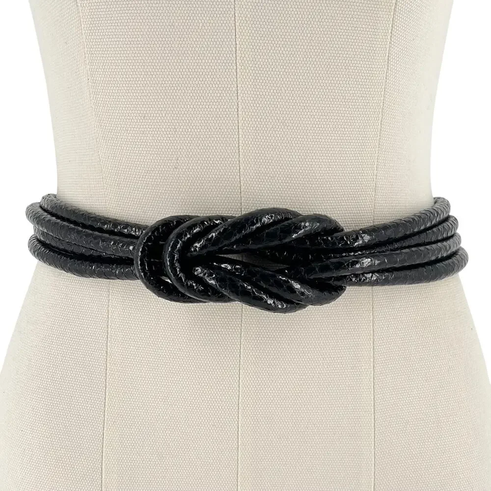 90s black snakeskin knotted cord belt 1990s vintage